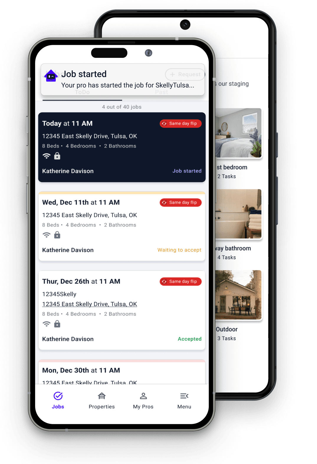 Features image of Automatebnb Mobile app showing notifications and jobs